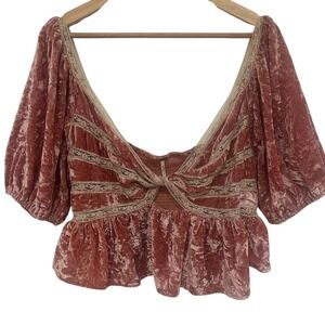 Free People Velvet Puff Sleeve Blouse in Rose :‎ boho